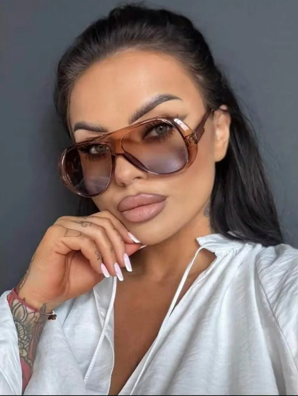 Aviator Gradient Lens Women's Sunglasses - Brown Frame, Blue Fade Lenses